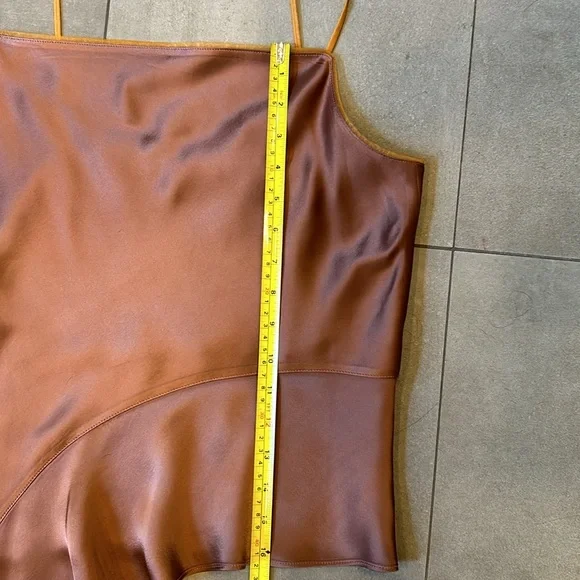 Helmut Lang Asymmetrical Brown Satin Sleeveless Blouse - Picture 10 of 12